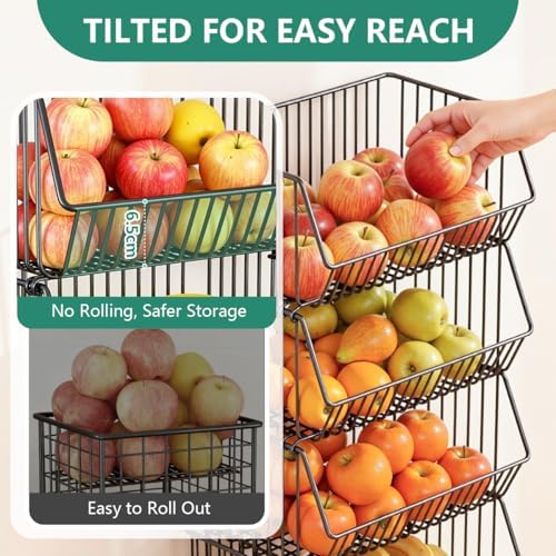 Wire Baskets Organization with Rollers for Kitchen and Home Storage, Vegetabl...
