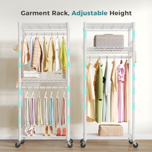 OLIXIS Clothes Rack Heavy Duty Adjustable Garment Clothing Rack with Wheels, ...