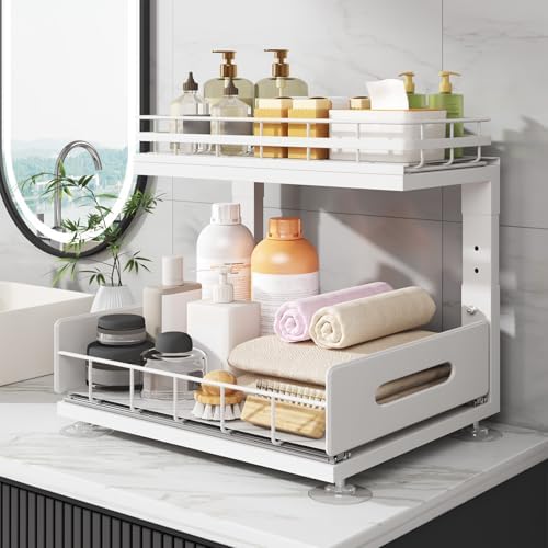 Under Sink Organizer Upgrade To Professional Rails,2-Tier Dual Pull Out Cabin...