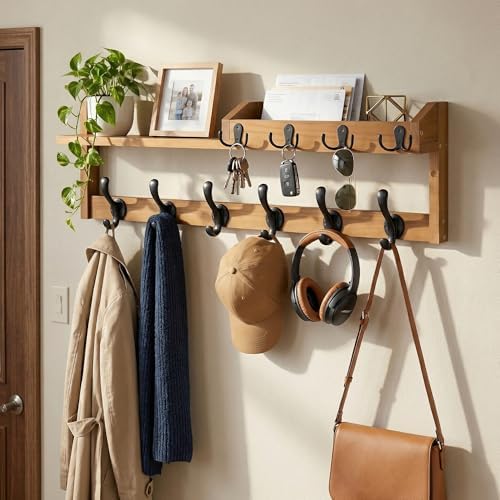 27.5" Wall Mount Coat Rack with Shelf, Key Holder & Mail Organizer, ...