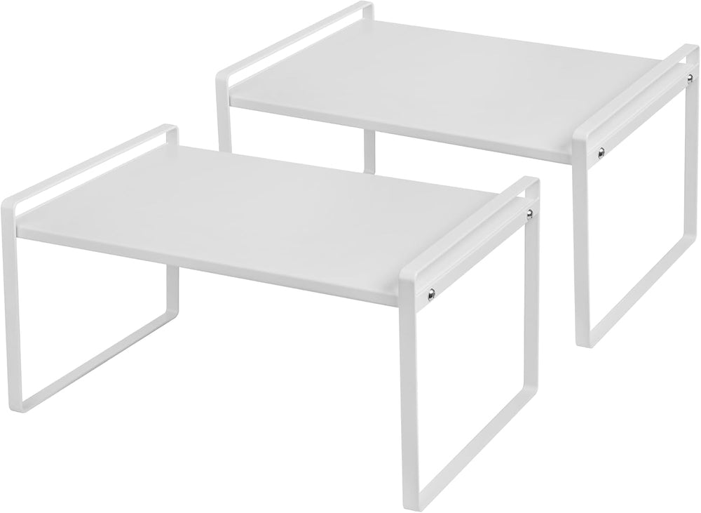 Nxconsu Stackable Cabinet Shelf Organizer 2 Pack, Wide Tall White