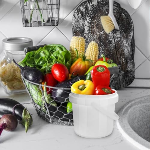 13 Pack White Plastic Bucket with Handle and Lid Food Storage Containers Roun...