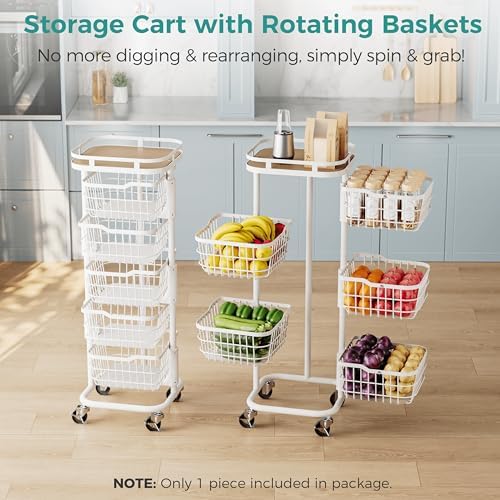 5 Tier Rotating Kitchen Storage Cart, Fruit Vegetable Potato Rack Stand