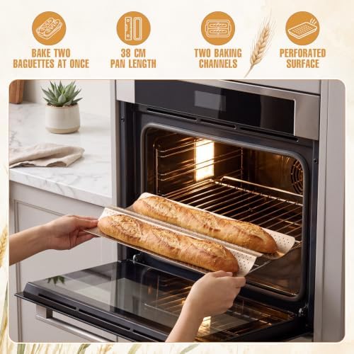 2 Pack 15 Inch Baguette Proofing Basket Set with Liners and Pan