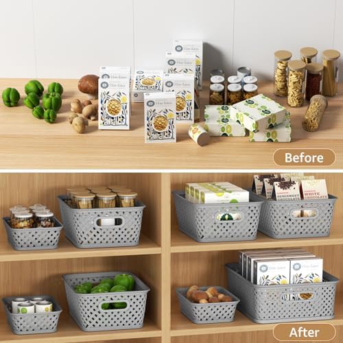 MaxGear 3 Pack Plastic Storage Baskets, Large, Grey