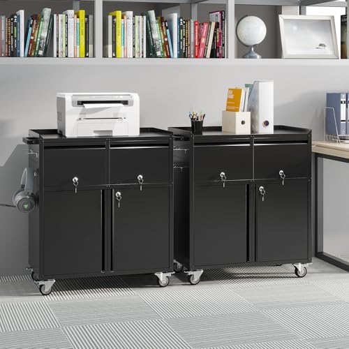 Aobabo Rolling Metal Garage Cabinet with 2 Drawers, Lock and Pegboard