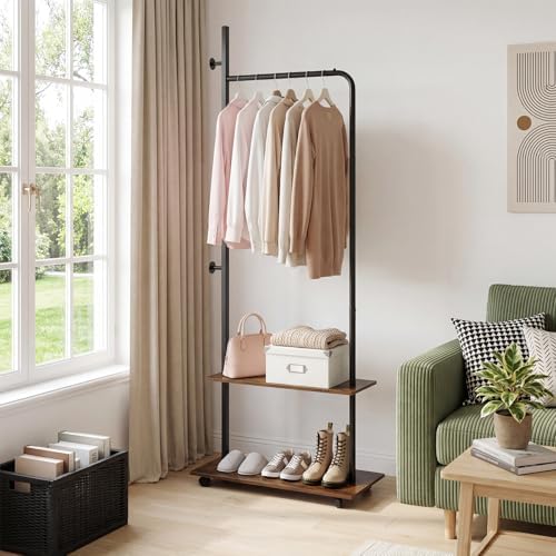 GIANTEX Clothes Rack with Wheels, 69" Freestanding Garment Rack with Han...