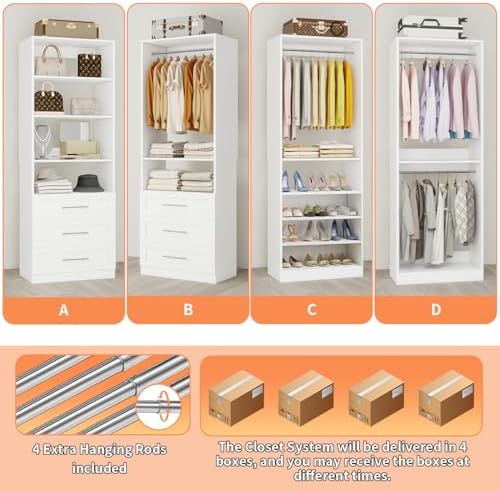 Closet System with 4 Sets, 8–21 FT Closet System with 6 Drawers, 9 Shelves &a...