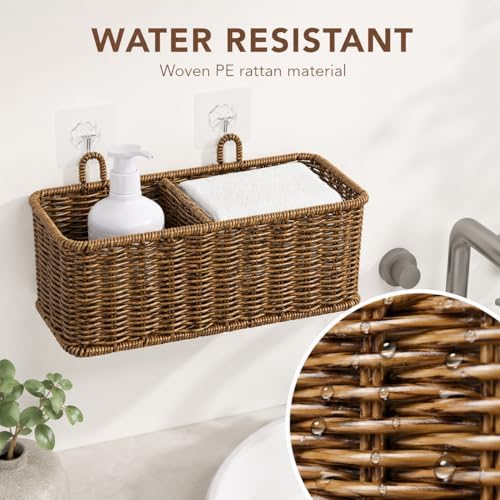 AceList Hanging Wall Basket with Removable Dividers, Set of 2 Woven Storage B...