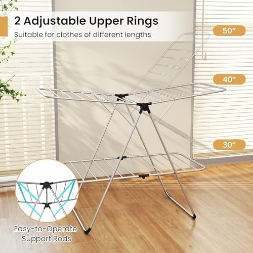 Tangkula Clothes Drying Rack Foldable, 2-Level Heavy-Duty Aluminum Laundry Dr...