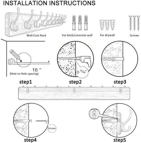 WEBI Rustic Coat Rack Wall Mount,10 Hooks,38 9/16" Long Coat Hooks Wall ...