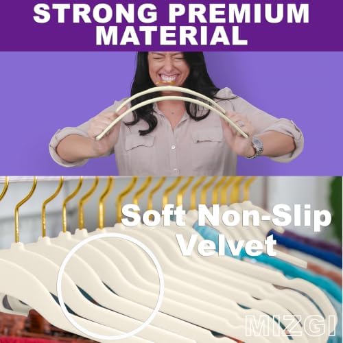 MIZGI Premium Velvet Hangers Pack 60 Pcs Heavyduty - Non Slip Slimline - Velv...