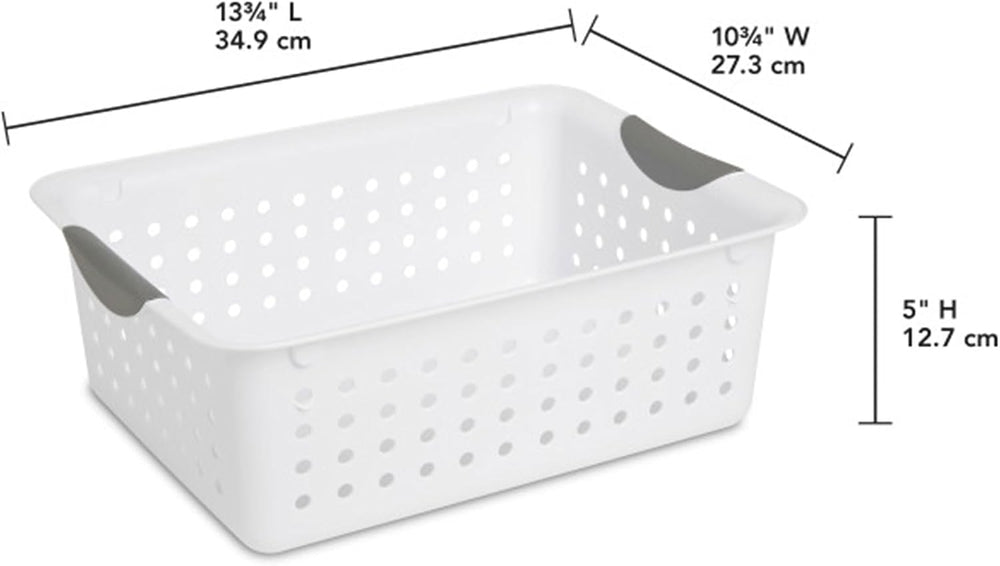 Sterilite Medium Ultra Basket, Open Top Plastic Storage Bin, White, 24-Pack