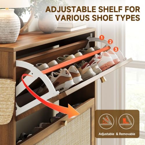 Nicetree Rattan Arched Accent Shoe Storage Cabinet - Freestanding Ultra Slim ...