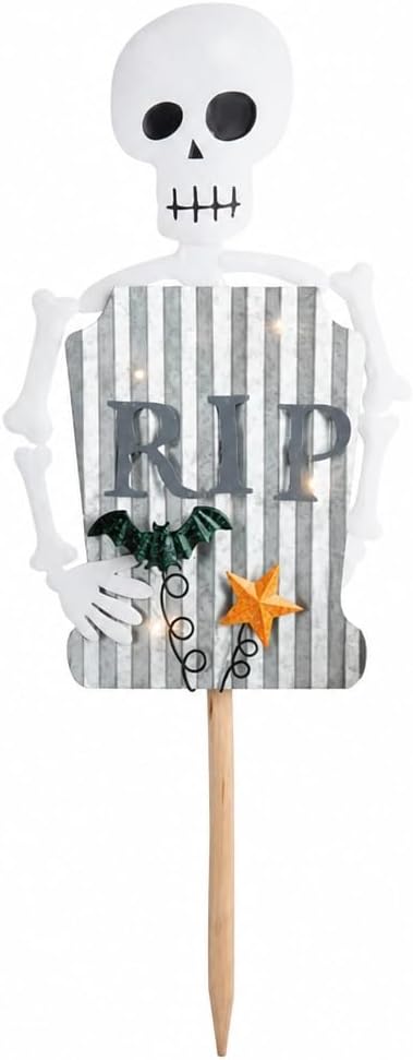 Mud Pie Skeleton Halloween Decor, Light Up Skeleton Yard Stake