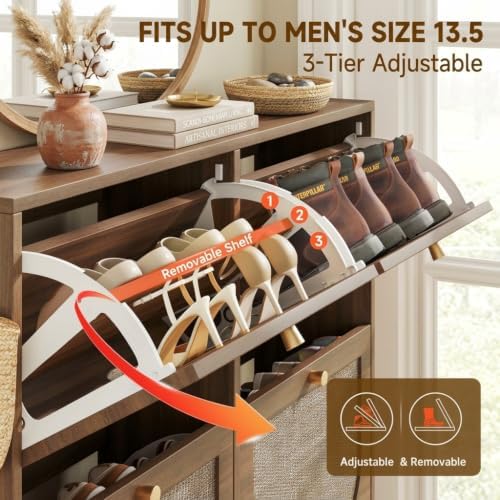 Nicetree Shoe Cabinet Storage for Entryway, Narrow Shoe Organizers with 4 Fli...