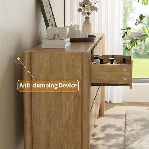 HOUROM Oak Dresser for Bedroom,63" Wide 9 Drawer Mid Century Modern Chest