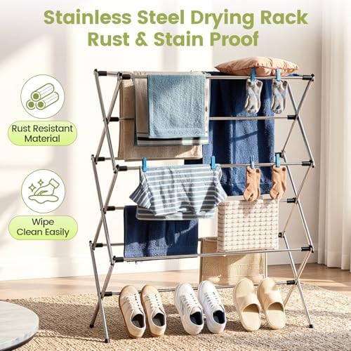 APEXCHASER Stainless Steel Clothes Drying Rack, 45.28" H × 14.57" D