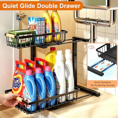 REALINN Under Sink Organizer, 2 Pack Height Adjustable Under Sink Organizers ...