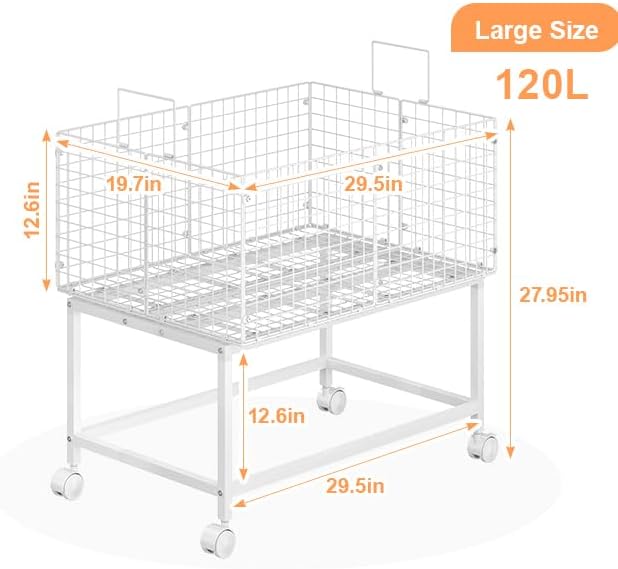 Large Rolling Laundry Basket Cart,Wire Laundry Hamper Cart with Handle and Wh...