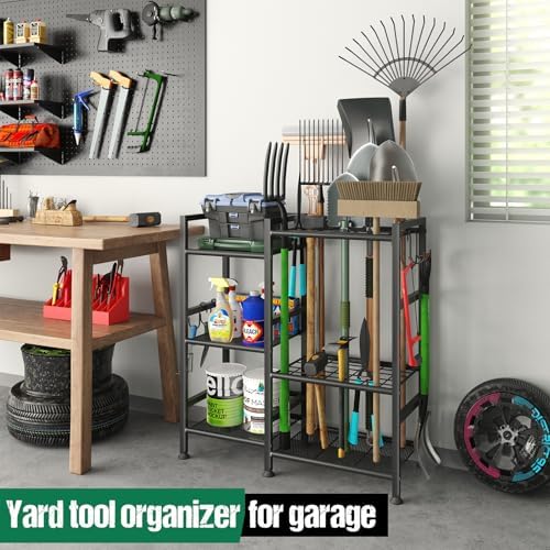 keomaisyto Garden Tool Organizer with Large Hooks, Garage Storage Rack