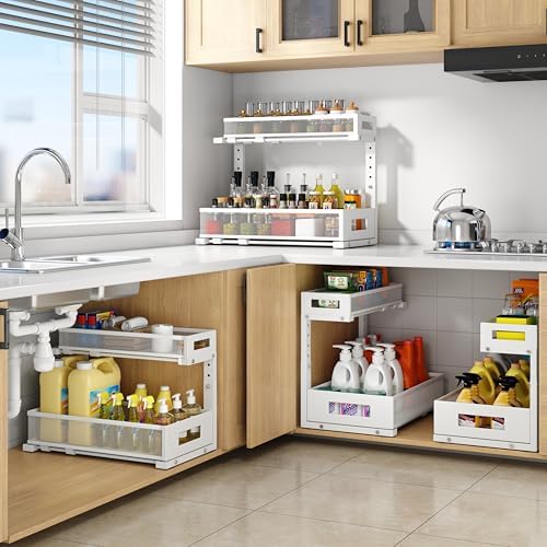 2 Pack 17IN Depth Under Sink Storage Organizer, Large 2-Tier Elegant Mesh Pul...