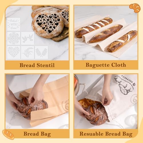 Sourdough Starter Kit with Banneton Bread Proofing Basket Set, 9" Round ...