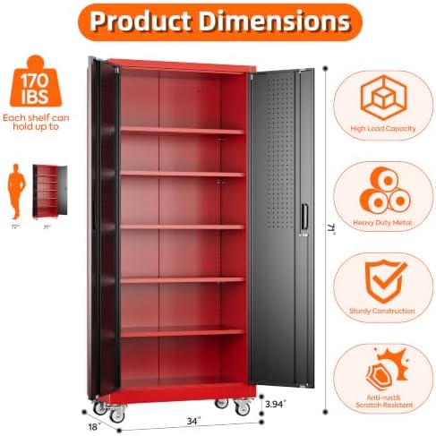 SUXXAN Wide & Deep 71"x34"Wx18 D Metal Garage Storage Cabinet R...