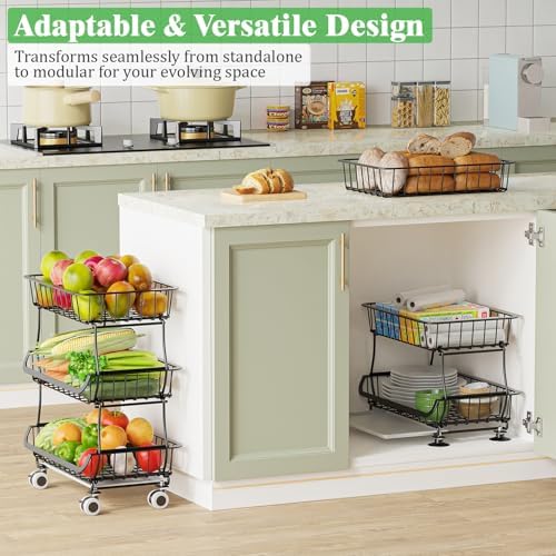 3 Tire Rolling Pantry Organizers and Storage Cart on Wheels
