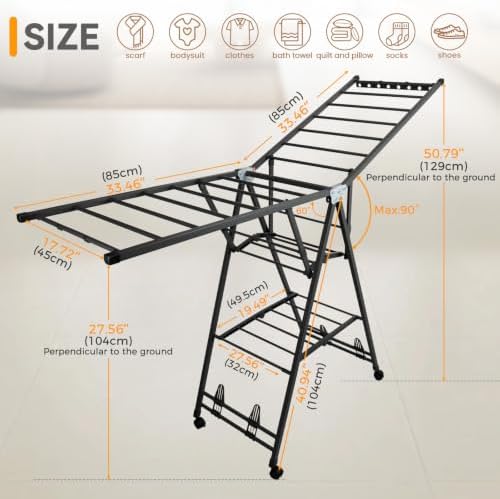 Foldable Standing Clothes Rack, 3-Tier Drying Hanger, for 30+ Pcs