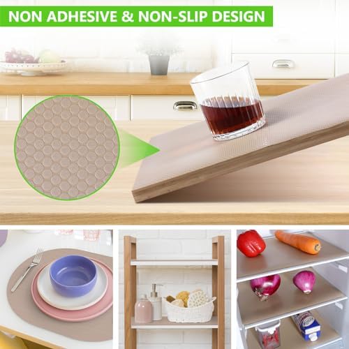 Shelf Liners for Kitchen Cabinets, Drawer, Fridge Liner Beige 11.8"× 393...