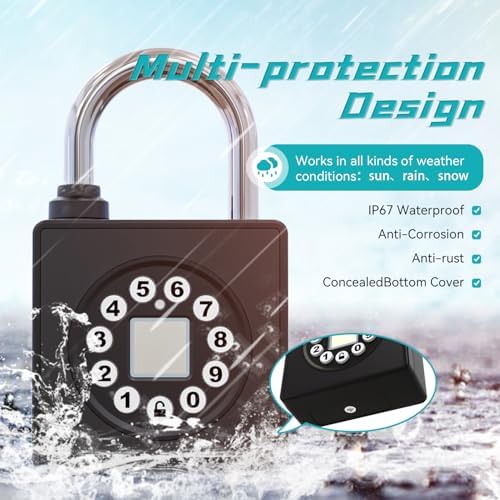 SFW Fingerprint Padlock with Key,Heavy Duty Combination Lock Locker,Water Res...