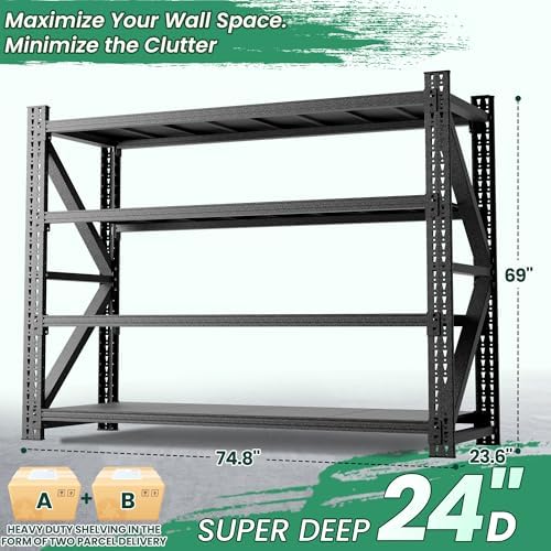 4-Tier Heavy Duty Garage Shelving,Industrial Shelving for Commercial & Ho...