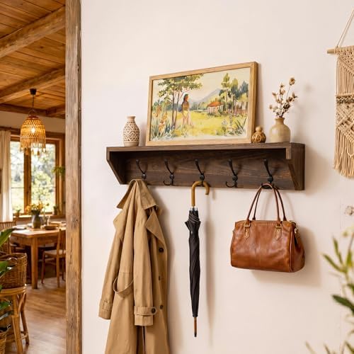 Geelin 35 Inch Wall Shelf with Hooks and Shelf Organizer