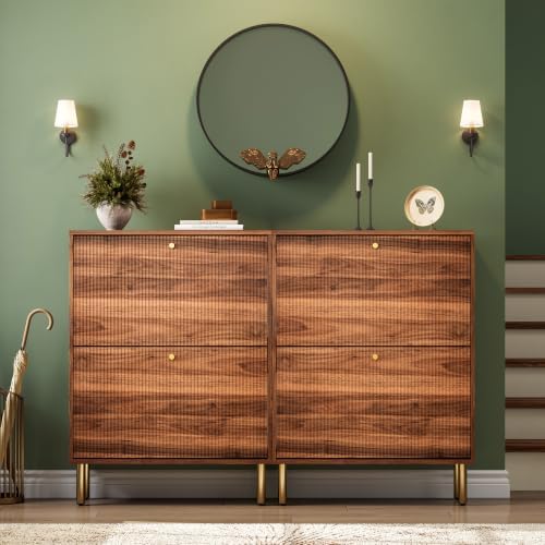 Nicetree Shoe Storage Cabinet for Entryway - 2 Flip Drawers Shoe Cabinet with...