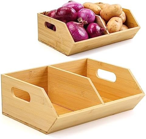 2 Set Bamboo Storage Bins, Pantry Organizers and Storage, Kitchen Countertop ...