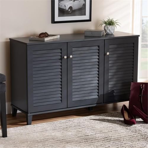 BOWERY HILL Contemporary Wood 8-Shelf Shoe Cabinet, Dark Gray Finish, Solid a...