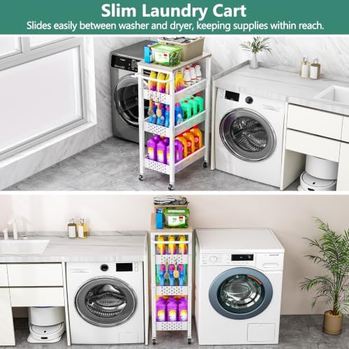Vivihomety 4-Tier Laundry Utility Rolling Storage Cart with Wheels, Metal