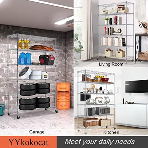 Wire Shelving Unit with Wheels, 6 Tier Adjustable Storage Shelves