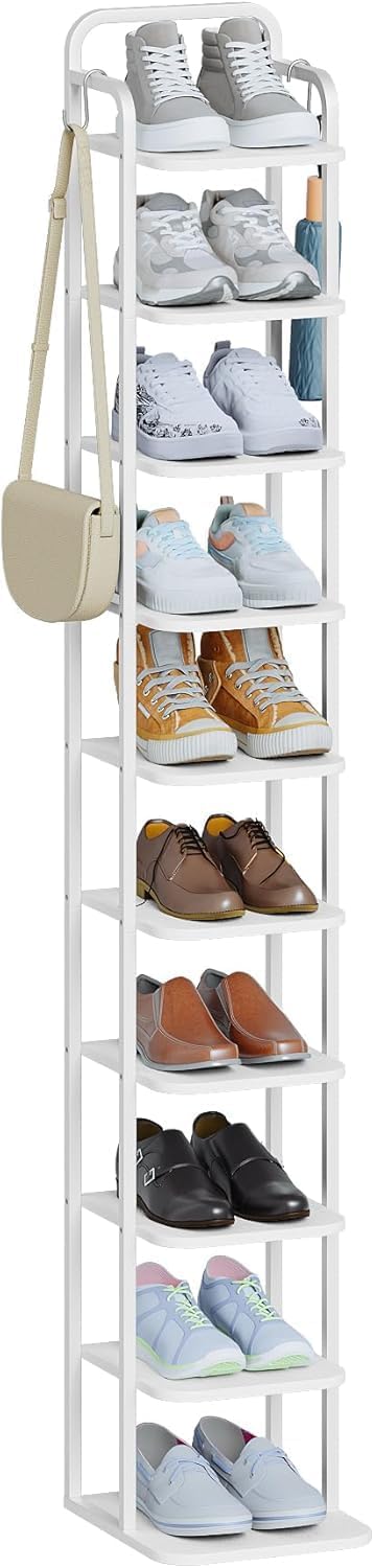 Hzuaneri 10 Tiers Vertical Shoe Rack, Narrow Shoe Tower, Tall Shoes Shelf wit...