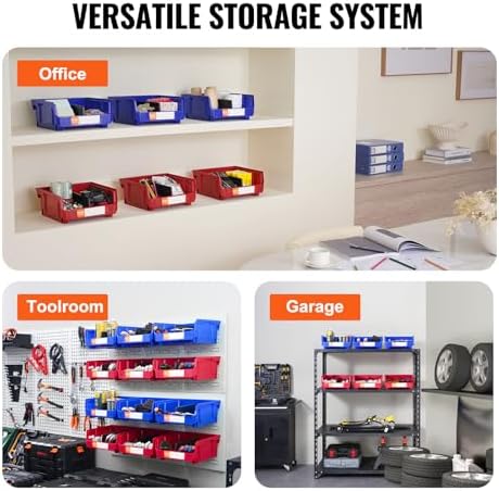 VEVOR Plastic Storage Bins 6 Pack (11 x 11 x 5-Inch), Hanging Stackable Stora...