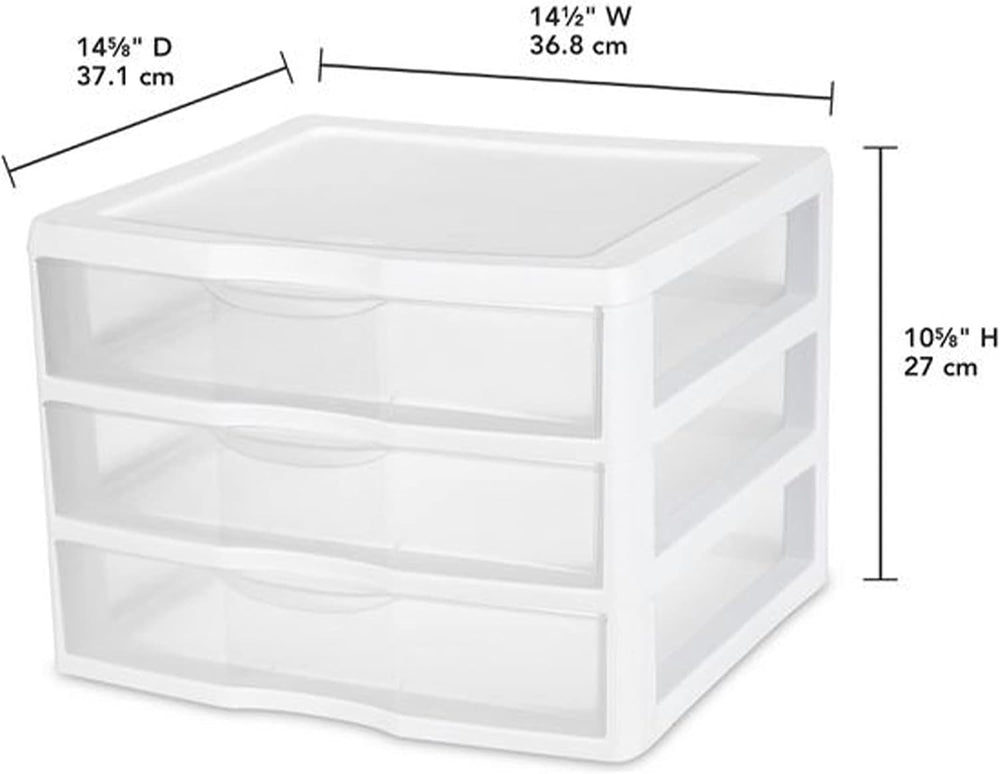 Sterilite 12-Pack Wide 3 Drawer Unit, Plastic Desktop Organizer with Clear Dr...