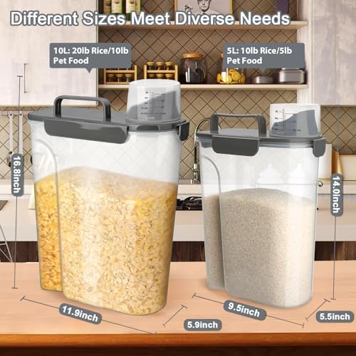 Komzon Rice Storage Containers, Airtight Cereal Containers Storage 20+10 lb E...