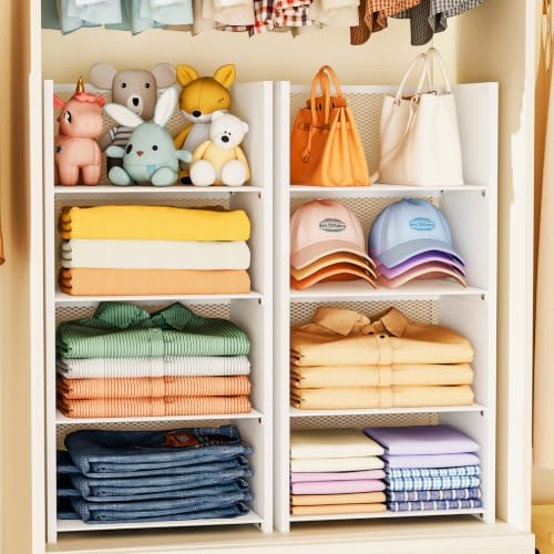 4Tier Closet Organizers and Storage Basket,Stackable Closet Shelf Organizer
