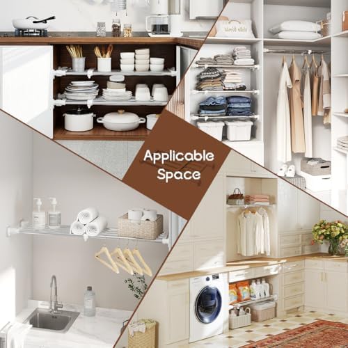 Hershii Expandable Tension Shelf Rod, Closet Tension Shelf Rod for Cabinet