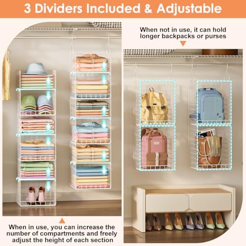 Yuyetuyo 6 Tier Raised-Height Hanging Closet Organizer, Stackable Sweater Org...