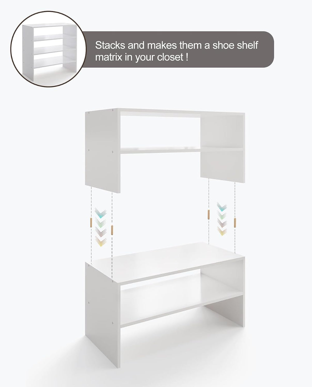 2-Tier Stackable Shoe Rack, Holds 6–9 Pairs, 24.6 Inches, White