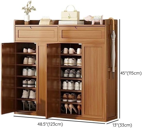 Wood Shoe Storage Cabinet with 8 Tiers, Shoe Storage Rack Closed Back, Free S...