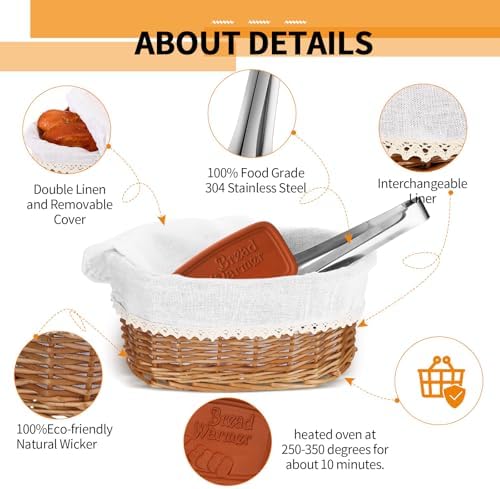 Havawish 3 Pack Wicker Bread Baskets with Warmer Stones for Home Kitchen