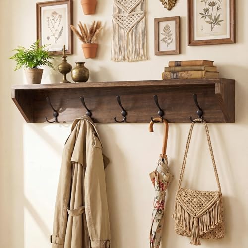 Geelin 35 Inch Wall Shelf with Hooks and Shelf Organizer